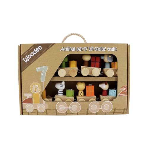 Green Rhino Geburtstagszug aus Holz | 18 TLG., Länge ca. 45 cm | Kerzen Geburtstagszug | Holz Eisenbahn Kinder Geburtstagszug | Geburtstagskerzen Zahlen 1-9 | Holzzug