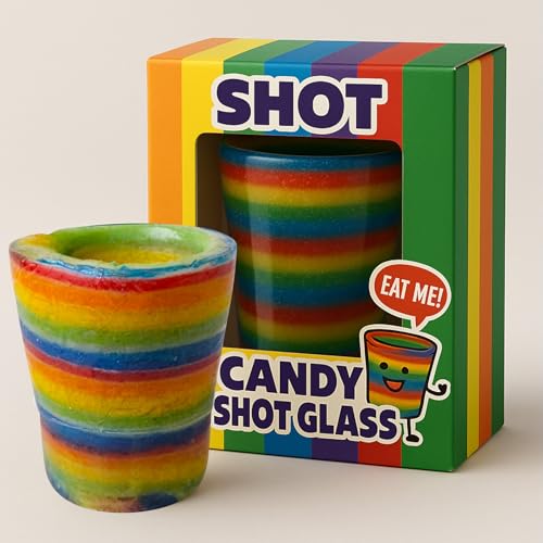 MIJOMA Candy Shot Glass Rainbow 12er Set – Essbare Schnapsgläser mit Erdbeergeschmack, Regenbogenfarben, 3cl Füllmenge, glutenfrei – Perfekt für Partys & Desserts