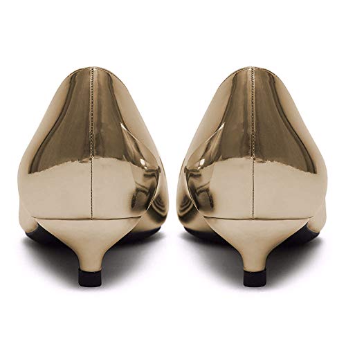 Women's Glitter Slip On Pointed Toe Ultra Low Kitten Heel Basic Dress Pumps Shoes Gold Size 8.53