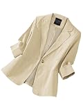 Mina Self Linen Blazer Jackets for Women 3/4 Sleeve Lightweight 2025 Beige Summer Womens Business Casual Fashion Dressy Blazer Light Trendy Suit Boyfriend Women's Work Office Jacket Suits Beige L