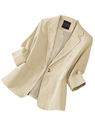 Mina Self Linen Blazers Jackets for Women 2026 Summer 3/4 Sleeve Lightweight Beige Womens Blazer Petite Fitted Business Casual Fashion Dressy Trendy Suit Work Office Women's Blazers & Suit Jackets