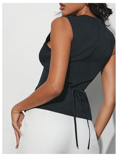 MakeMeChic Women's Vest Top Crew Neck Button Down Casual Blazer Vests Sleeveless Work Office Tops2