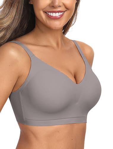 Image of OEAK Womens Comfortable Bra Push Up Bras Wireless Support Lift Brassiere V Neck Full Coverage Everyday Seamless Tshirt Bras