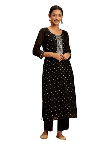 Image of Libas Woven Design Silk Blend Straight Kurta