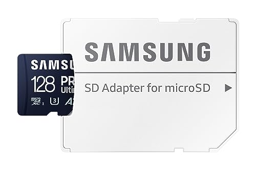 Image of SAMSUNG PRO Ultimate microSD Memory Card + Adapter, 128GB microSDXC, Up to 200 MB /s, 4K UHD, UHS-I, Class 10, U3,V30, A2 for GoPRO Action Cam, DJI Drone, Gaming, Phones, Tablets, MB-MY128SA /AM