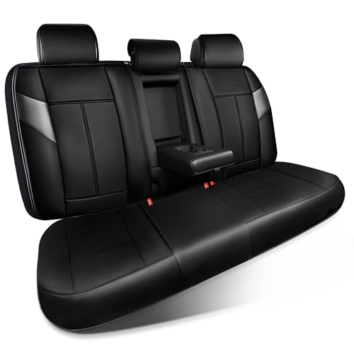 Image of CAR PASS Nappa Leather Back Seat Cover, Waterproof Bench Rear Seat Cover, Breathable Back Row Protector Luxury Cushioned, XL-L-M Size Universal Fit for Cars SUV Pick-up Truck Sedan(Black Charcoal)