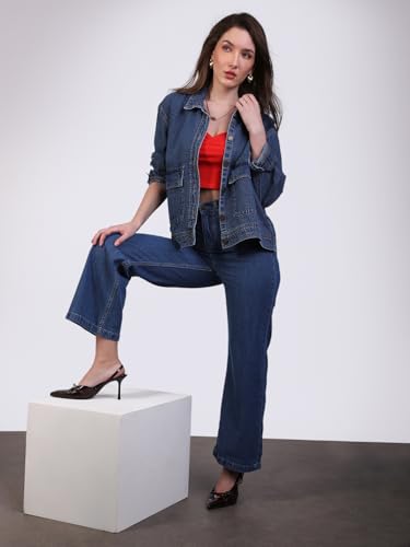 Image of Urbano Fashion Women's Relaxed Fit Full Sleeve Utility Denim Jacket
