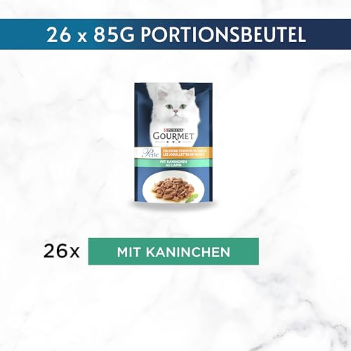 Gourmet Perle Erlesene Streifen Katzenfutter nass, mit Kaninchen, 26er Pack (26 x 85g)