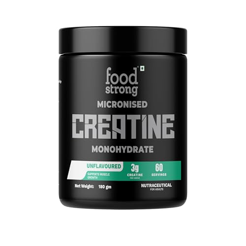 Image of Foodstrong Micronised Creatine Monohydrate Powder, 3g Creatine Per Serving, Unflavoured, Supports Muscle Growth & Athletic Performance - 180g (60 Servings)
