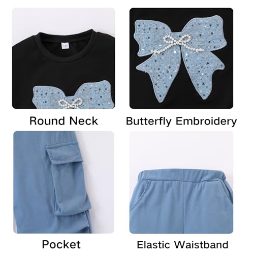 Image of Girls Clothes 2 Piece Cute Butterfly Sweatshirt & Flared Pants /Cargo Pants Winter Outfits for Teen Girls 7-14Y