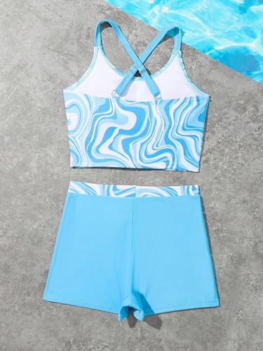 Milumia Girl's Two Piece Tankini Set Boho Marble Print Tankini Top and Shorts Swimsuit2