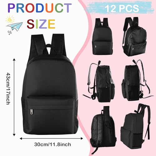12Pack 17inch School Backpacks in Bulk for Student Outdoor Travel Camping Gym Book Bag Wholesale Zippered Schoolbag for Elementary Middle High School Students Boys Girls Back to School Supplies, Black2