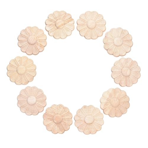 10PCS Unfinished Wood Rosettes Little Onlay Appliques Decoration (Dia-4cm/1.57'), Unpainted Round Flower Carving Craft Decals for Home Chests Cabinet Cupboard Dresser Bed Wall Wardrobe Furniture