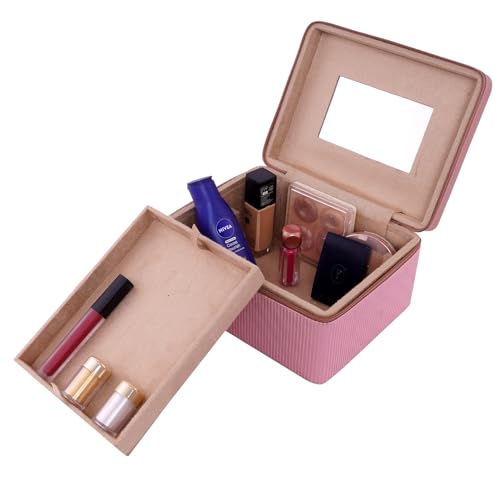Image of FADAK Cosmetic Makeup for Beauty Case Wedding Makeup Brushes Pouch Tikli Organizer Travel Large Vanity Mirror Box Storage Bag Jewelry Bridal Box (Pink Taffy)