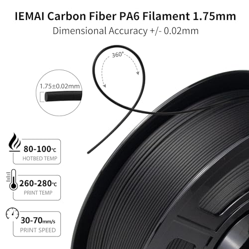 IEMAI Nylon Kohlefaser Filament 1Kg, PA6 CF 3D Drucker Filament, Hohe Festigkeit Carbon Fibre 1.75 mm, Maßgenauigkeit +/- 0,02 mm – Bild 6