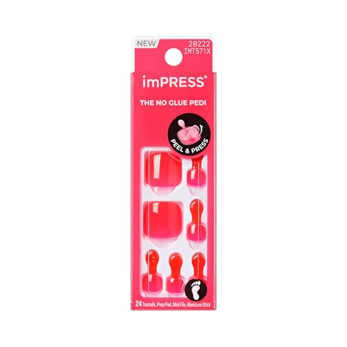 Kiss Impress No Glue Mani Press On Nails Color Cherry On Top Pink Short Size Squoval Shape Includes 24 Toenails Prep Pad Instructions Sheet 1 Manicure Stick 1 Mini File