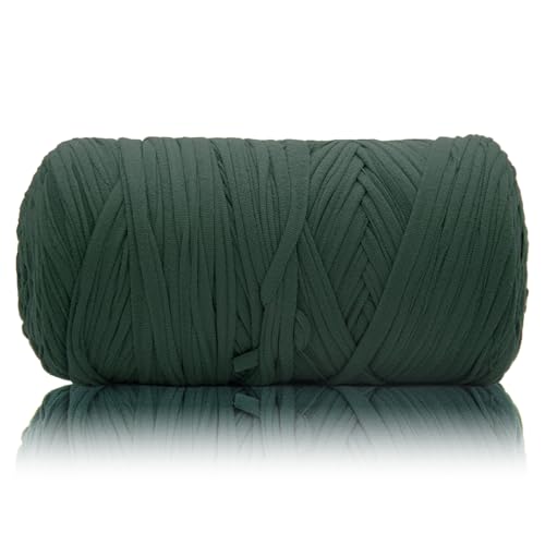 Image of 400g T Shirt Yarn, Tshirt Crochet Yarn for Crocheting Bag /Craft Project /Home Decor, 14.1oz /400g, 120yd /110m Crochet with Polyester Spandex Blend Stretch Fabric(Dark Green)