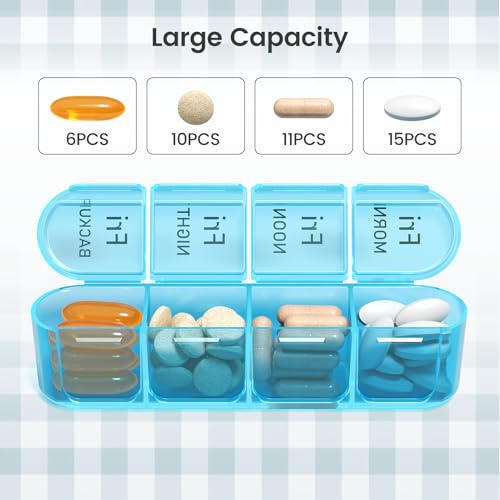 Image of Daviky Pill Organizer, Daily Pill Box 7 Day, Weekly Pill Organizer 4 Times a Day, Large Travel Pill Case with 28 Compartment to Hold Medicine, Vitamin and Supplement (Blue)