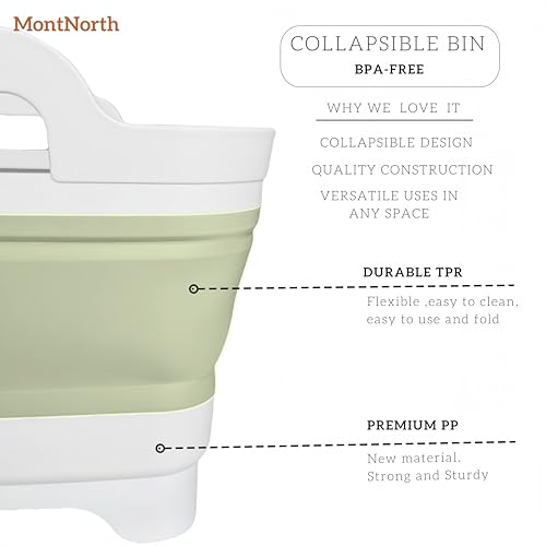Image of 9L Collapsible Dishpan With Drain Plug - Portable Sink Basin for Kitchen, Camping, Laundry - Foldable Washing Tub, Green
