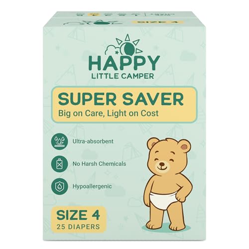 Image of Happy Little Camper Super Saver Diapers, Size 4, 25 Count | Budget-Friendly Disposable Baby Diapers for Sensitive Skin | Hypoallergenic, Fragrance-Free, Ultra Absorbent