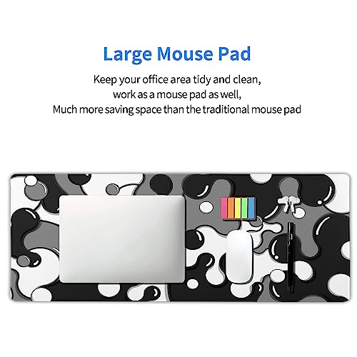 Image of Black White Grey Mouse Pad XL Anime Cool Geometric Japanese Extended Desk Mat 80X30cm Non-Slip Rubber Base Stitched Edge Large Mousepad for Desk Gaming Laptop Desktop,31.5x11.8 Inch