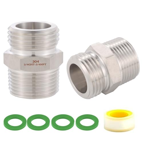 SNUTUYA 3/4 GHT Male to 3/4 NPT Male Connector304 Stainless steel Garden Hose Adapter Lead-free 3/4 male to male hose adapter Garden Hose to Pipe Fittings Connect (2 Pack)