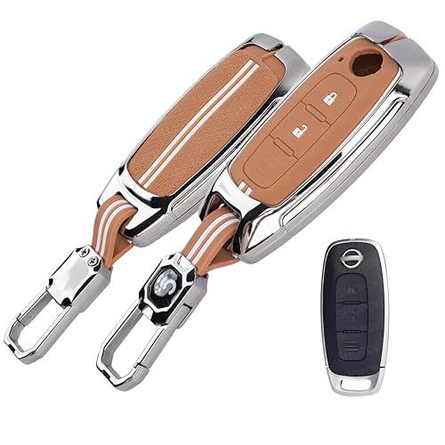 Image of SHOPOFLUX Metal Key Cover Compatible with Nissan Magnite 2 Button Smart Key (Metal Silicone Brown)