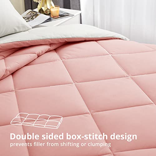 Hevumyi Queen Comforter Set, 8 Pieces All Season Bed In A Bag For Bedroom, Soft Bedding Sets With Reversible Comforter, Flat Sheets, Fitted Sheets, Bed Skirt, Pillowcases, Pillow Shams (Pink&Ivory) #TOP3