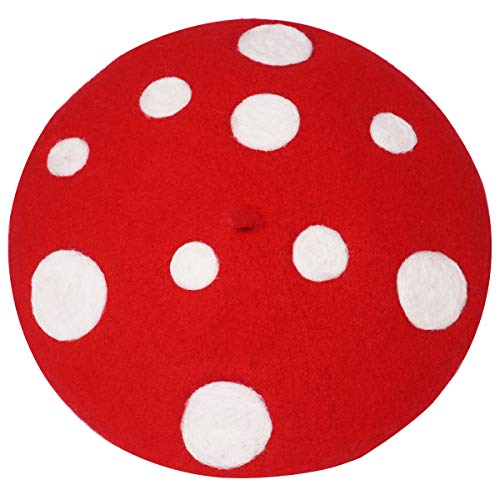 Mushroom Beret Women's Cute Lolita Kawaii Plant Cosplay Cap Vintage Painter Hat Sweet Girl Decor (Red) #TOP14
