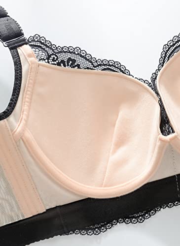 Women Push Up Bra For Small Chest Soft Padding Lace Underwire Add Cups Bra (46B Sheer-Black) #TOP6