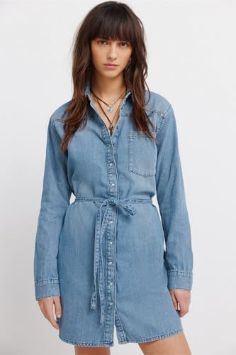 Robe denim midi manches longues avec boutons frontaux pour un ajustement sur mesure - 2