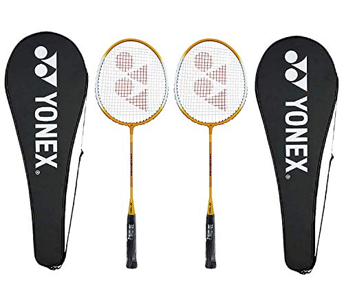 Image of Yonex GR 303 Aluminium Blend Badminton Racquet with Full Cover, Set of 2 (Yellow /Yellow) & Mavis 200i combo