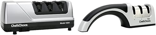 Chef'sChoice 15 Trizor XV EdgeSelect - Afilador de cuchillos eléctrico profesional para cuchillos rectos y dentados y afilador de cuchillos manual