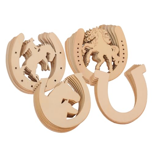 Gatuida 24 Piezas Fichas de herradura mini herraduras adornos de madera de herradura decoración casa accesorios manualidades astillas de madera de herradura de bricolaje fichas de grafiti