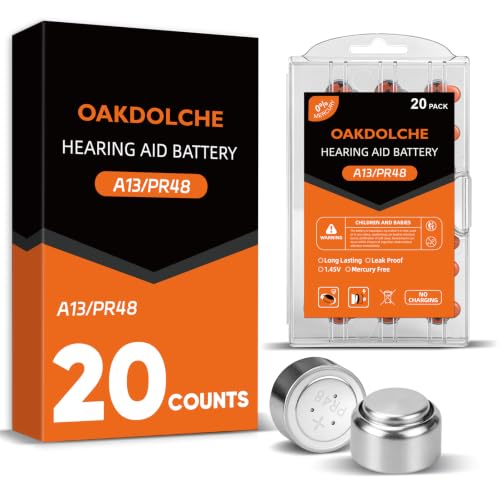 OAKDOLCHE Hearing Aid Batteries Size 13 20 Count Mercury Free Zinc Air 1.4V Long Lasting & Easy to Open