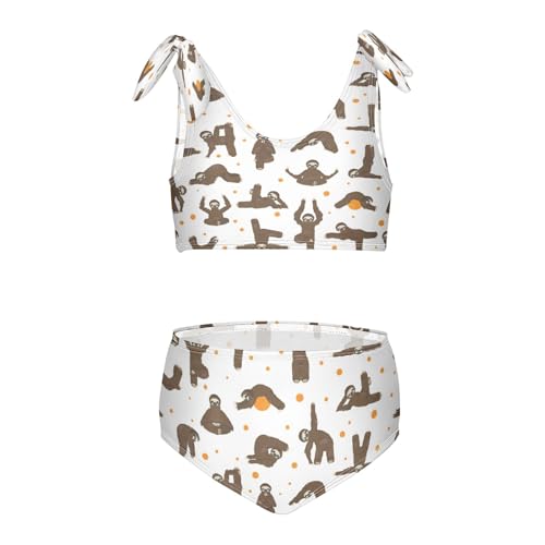 Sloth Yoga Orange Dots Girls Swimsuits 2 Piece Swimwear Bikini Set Beach Bathing Suit for Summer Girl Kids 11-12T