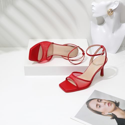 Image of Mostrin Strappy Heels for Women Square Open Toe Lace Up Heeled Sandals Ankle Strap Sexy Stiletto High Heels for Party, Prom, Dating, Wedding