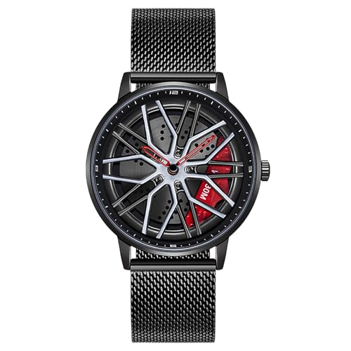 MASTOP Men's Car Watch Creative Hollow Design Waterproof Quartz Analog Stainless Steel Strap Suitable for Men and Car Enthusiasts (Red Black) by MASTOP - Used condition - US$28.50