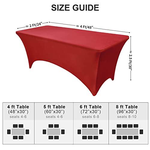 Image of OutdoorLines Fitted Red Table Clothes for 4 Foot Rectangle Table - Elastic Spandex Massage Bed Cover, Stretch Wrinkle Free Linens for Party, Wedding, Birthday, Banquet, Vendor