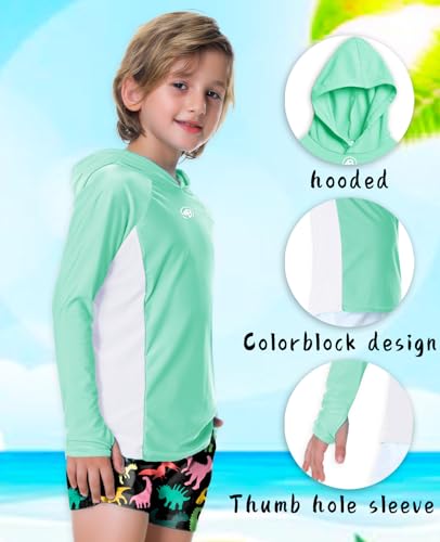 Image of AOBUTE Unisex Kids Long Sleeve Hoodie Rash Guard Boys UPF 50+ Swim Top with Thumb Hole 3-12 Years