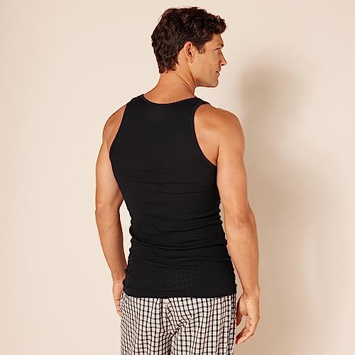 Amazon Essentials Men\'s Slim Fit Breathable Cotton Tank Undershirts, Pack of 6, Black, Large