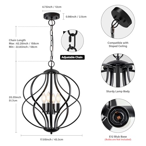 Lustre géométrique à 4 lumières pour illuminer un plafond haut