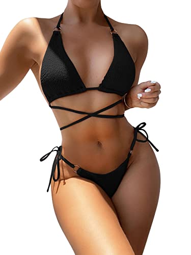 SheIn Damen Bikini Sets Neckholder Swimwear Hoher Ausschnitt Tanga High...