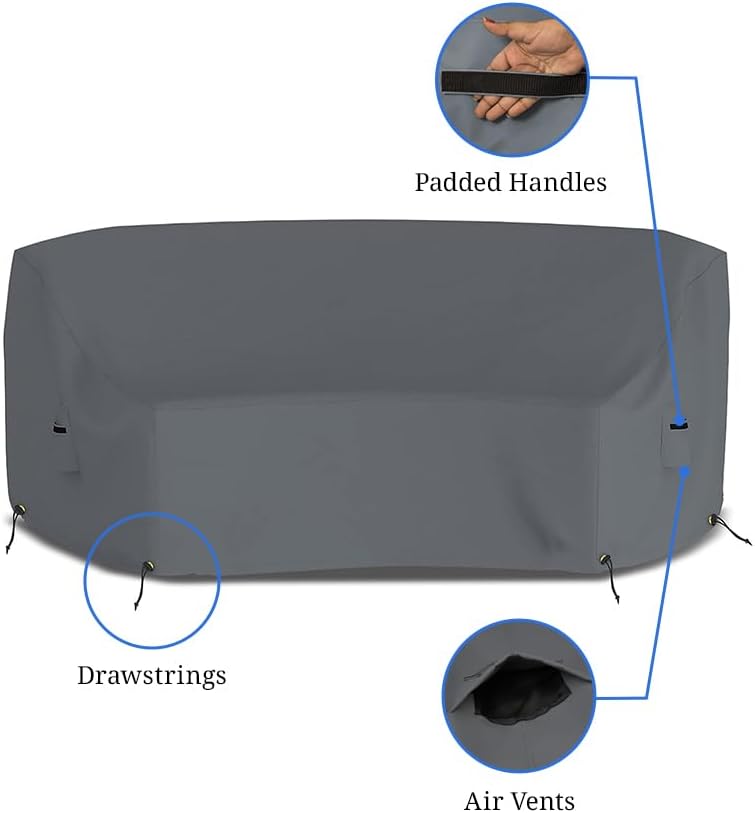 Covers & All Curved Outdoor Couch Cover, 12 Oz PVC Tear & UV Proof, Waterproof Outdoor Patio Furniture Set Cover with Air Pockets & Drawstrings (90"L x 34"W x 32"H x 46"FL, Gray)