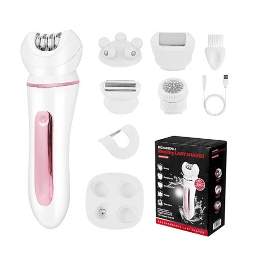 Epilatore elettrico donna, l'ultimo dispositivo elettrico 5 in 1 per la depilazione di viso, mani, gambe, zona bikini, con funzioni di pulizia, massaggio ed esfoliazione