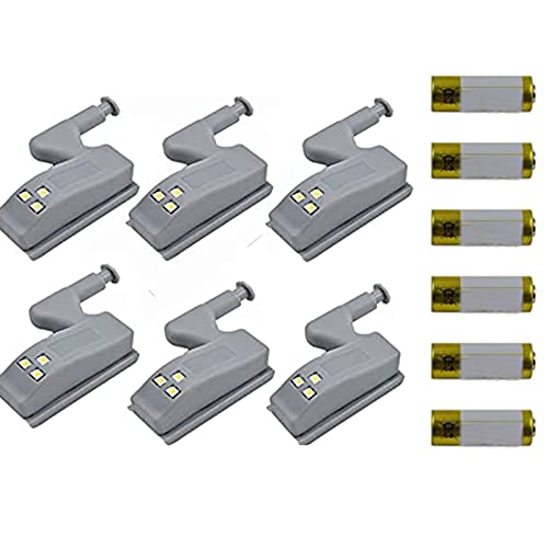 6 Pcs Cabinet Cupboard Hinge LED Light Universal Sensor Light for Modern Kitchen Home Cabinet Cupboard Closet Lamp-Warm White with Battery
