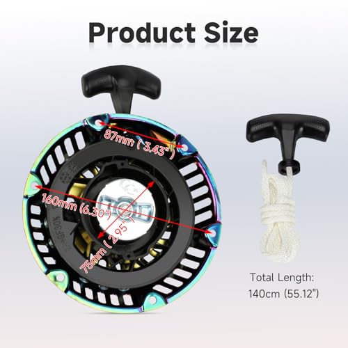 Image of Pull Start Recoil Starter Assembly Compatible with Predator 212 196cc 6.5HP Engine Mini Bike Coleman CT200U CT200U-EX BT200X B200R KT196 Go Kart GX160 GX200 Lawn Mower Generator Parts Colorful