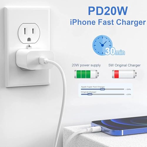 Image of StinkLight iPhone 20W USB C Fast Charger with USB C to Lightning Cable & Compatible Cord for iPhone 14 /13 /12 /11 /XS /XR /X /iPad
