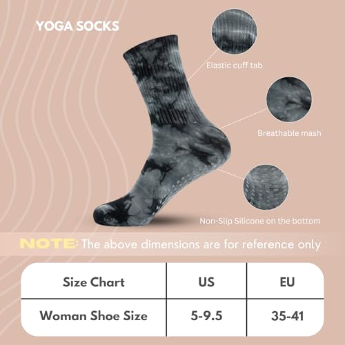 Image of Women Yoga Socks 5 Pairs Pilates Non Slip Socks for Yoga, Gym, Athletic Grippy Camouflage Size US 5-9.5