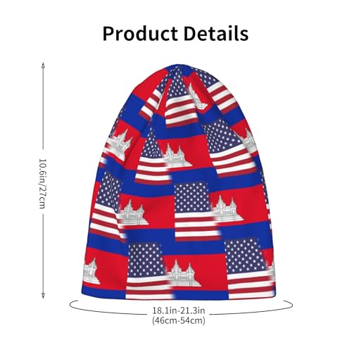 American Flag and Cambodian-Flag Kids Leisure Elastic Knitted Hat Junior Large Size Knit Cap Child Beanie Black2